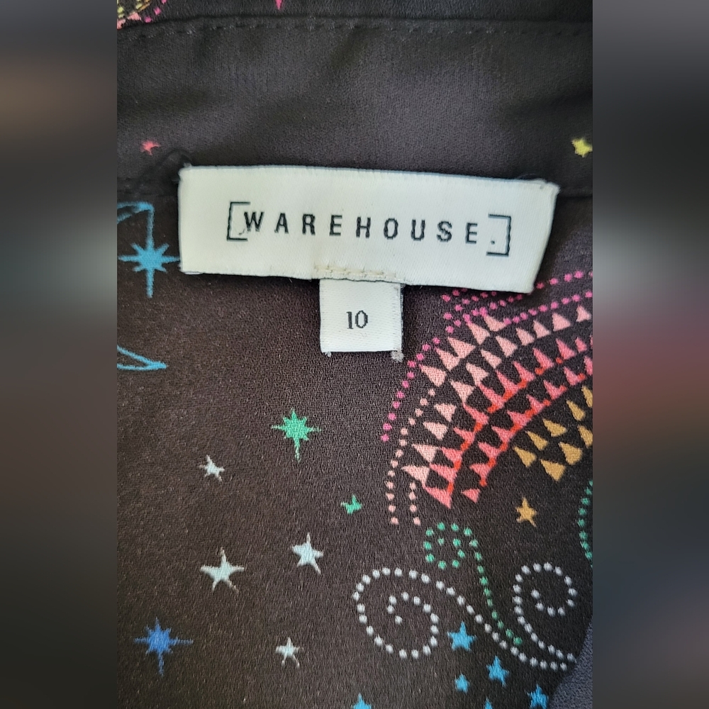 Warehouse Black Celestial Button Down Long Sleeve Shirt, Moon Stars, Women's 10 - Picture 5 of 9